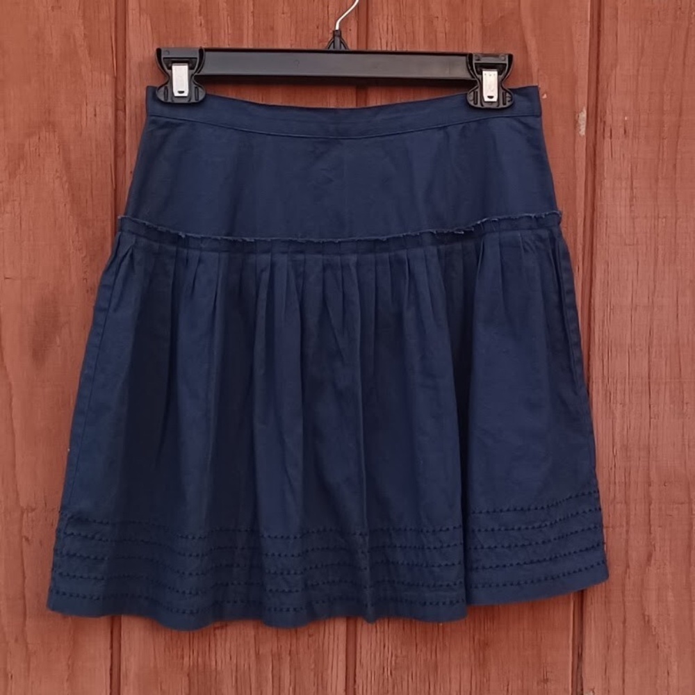 Ecote Anthropologie Blue Cotton Short Pleated Skirt Exposed Zipper Size 4 NWOT